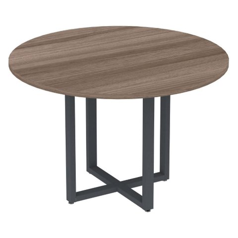 Mesa de Reunião Redonda P25 Pandin 110 Cm (largura) Tampo Mdp Walnut Pé Aço Tubular Grafito