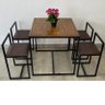 Conjunto Mesa 4 Cadeiras Pequena Estofado Marrom Industrial Wood Box - 3