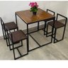 Conjunto Mesa 4 Cadeiras Pequena Estofado Marrom Industrial Wood Box - 1