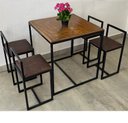 Ver imagem 1 de Conjunto Mesa 4 Cadeiras Pequena Estofado Marrom Industrial Wood Box