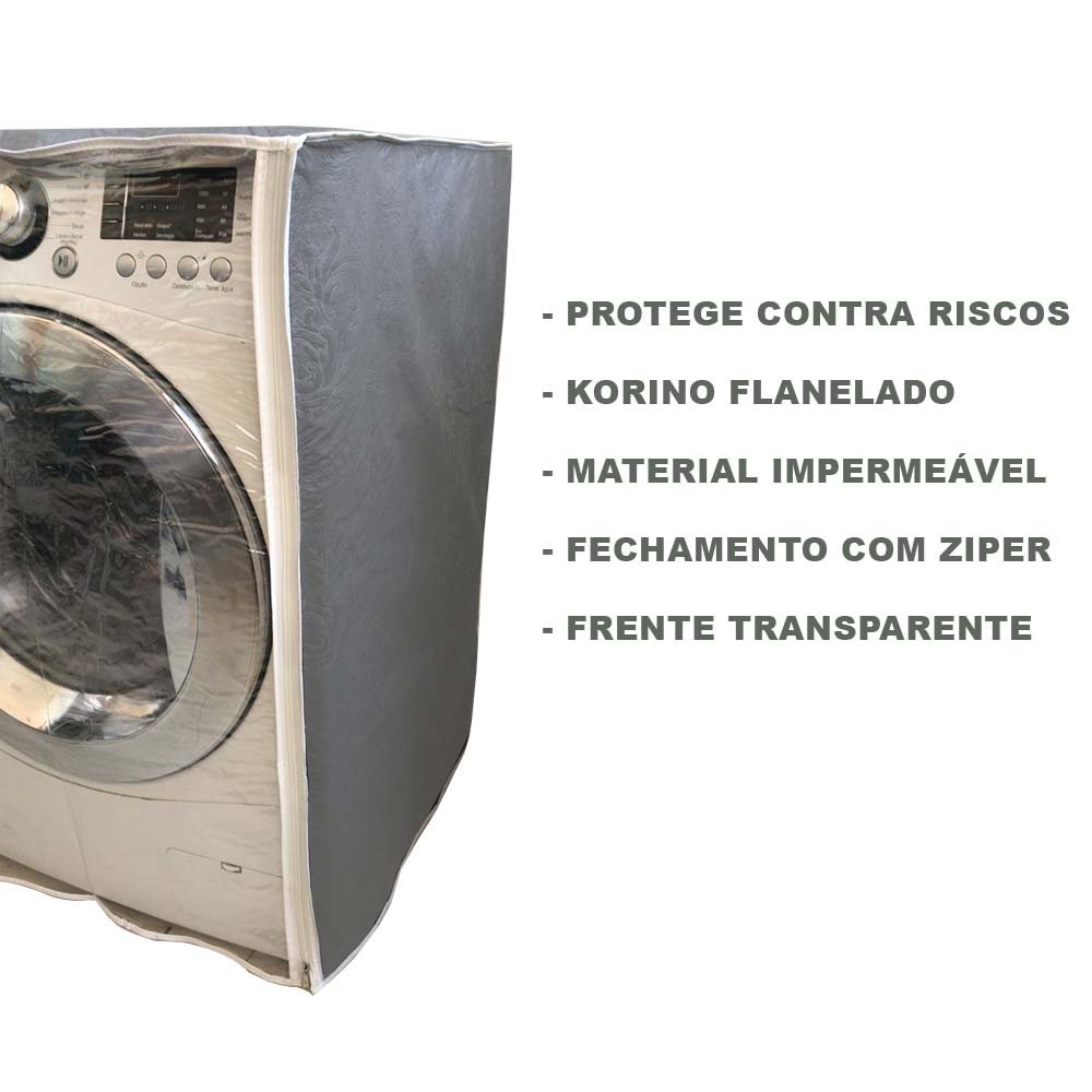 Capa Maquina Tampa Frontal Transparente M - Cinza Claro - LG 10,1kg - 2