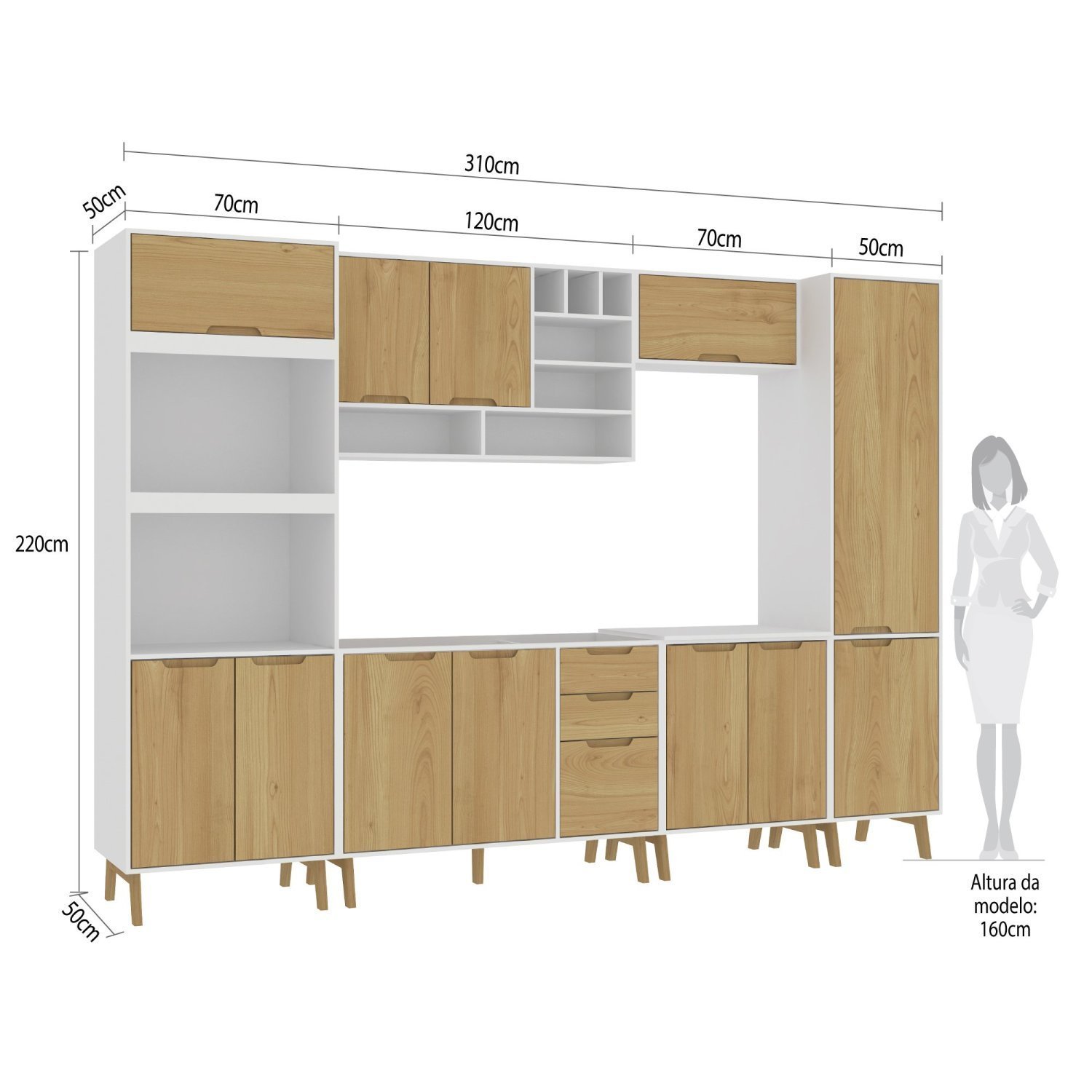 Cozinha Modulada Completa sem Tampo 6 Peças 12 Portas 3 Gavetas - 4
