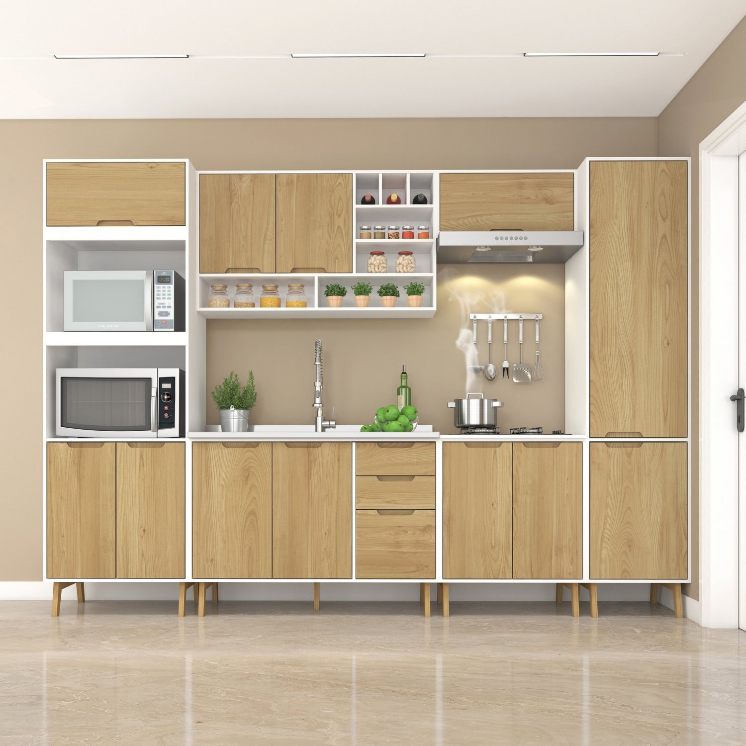 Cozinha Modulada Completa sem Tampo 6 Peças 12 Portas 3 Gavetas - 1