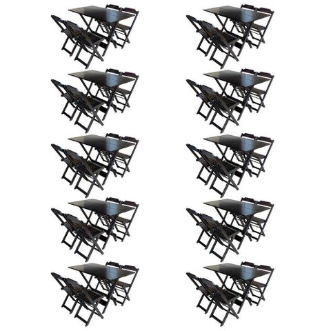 Kit 10 Jogos De Mesa Com 4 Cadeiras De Madeira Dobravel 120X70 - Tabaco - Marrom
