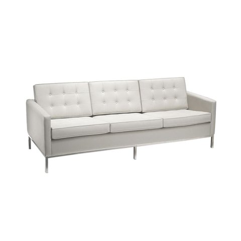 Sofá Fixo Florence Knoll 3 Lugares Inox em Sintético Branco
