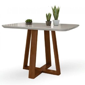 Mesa de Jantar Luna Tampo Retangular Off White 1,20 M com Base em Madeira