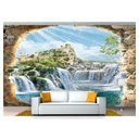 Ver imagem 2 de Papel De Parede Paisagem Castelo Cachoeira 3D Dav43
