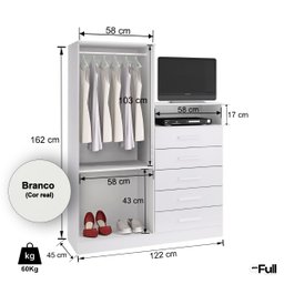 Guarda-roupa Armário Roupeiro Cômoda Quarto Solteiro Branco - 4