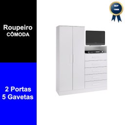 Guarda-roupa Armário Roupeiro Cômoda Quarto Solteiro Branco - 3