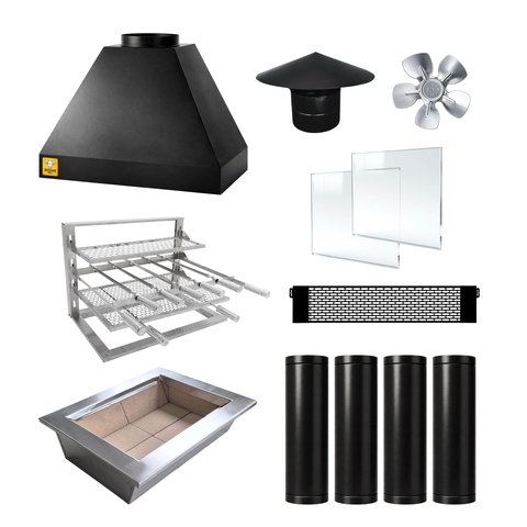 Kit Churrasqueira Gourmet 70cm Mod. Três Águas Preta com Suporte L