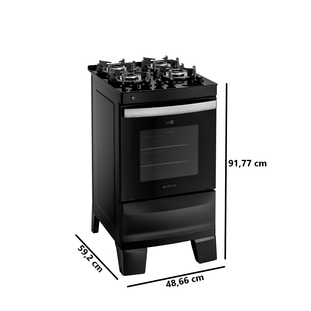 Fogão 4 Bocas Atlas Agile UP Glass Mesa de Vidro 300001662 50L Preto Bivolt - 3