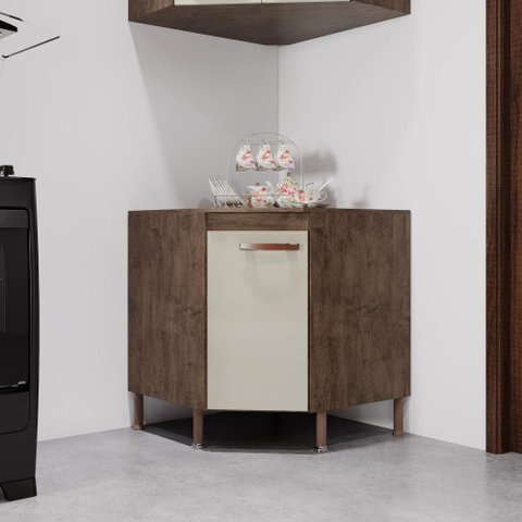 Balcão Modulado de Canto com Tampo Fidelitá Lisboa 75cm 1 Porta Noce/off-white