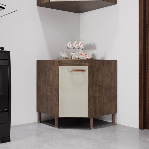 Balcão Modulado de Canto com Tampo Fidelitá Lisboa 75cm 1 Porta Noce/Off-White