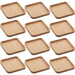 Conjunto 12 Pratos de Bambu Squaze Lyor 17x17cm Bandejas para Servir Bares Casa de Eventos - 1