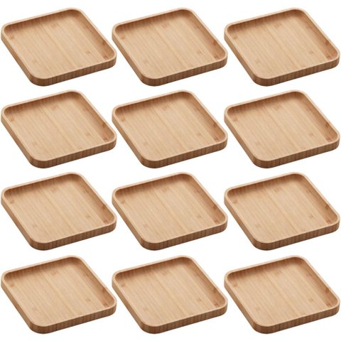 Conjunto 12 Pratos de Bambu Squaze Lyor 17x17cm Bandejas para Servir Bares Casa de Eventos