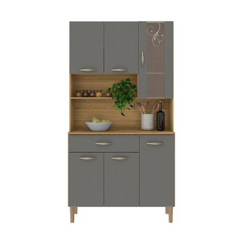 Kit Armário de Cozinha Completa Golden 6 Portas com Nichos Freijó Gris Kits Paraná