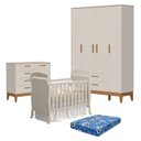 Ver imagem 1 de Quarto de Bebê 4 Portas com Cômoda com Porta Flip e Berço Americano Danny Areia Acetinado com Colchã