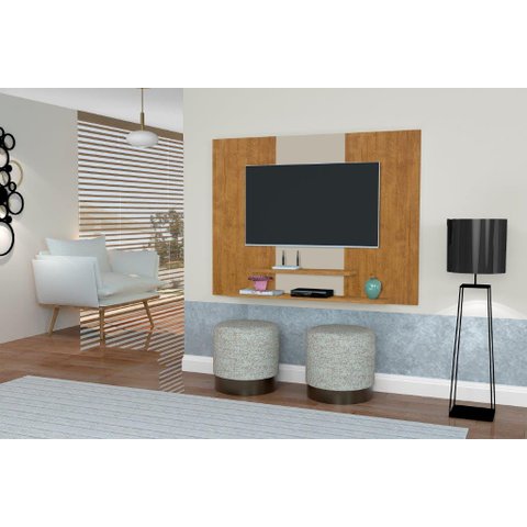 Painel Topázio com Prateleiras para Tv até 46'' Polegadas Cor Ipê / Off White