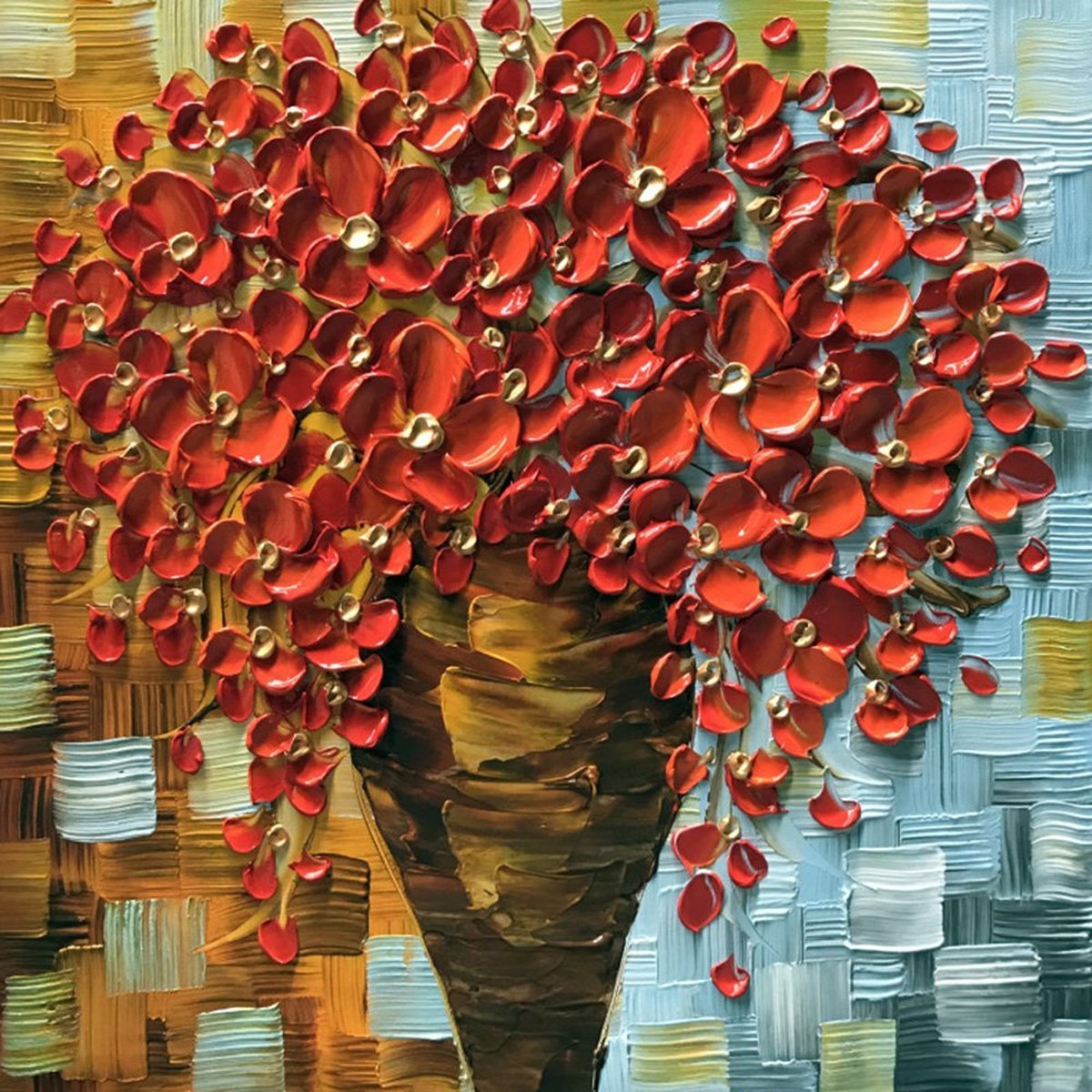 Quadro Pintura Tela anos vermelho flor quadrado finala 5357: 110cm (A) x 110cm (L) - 2