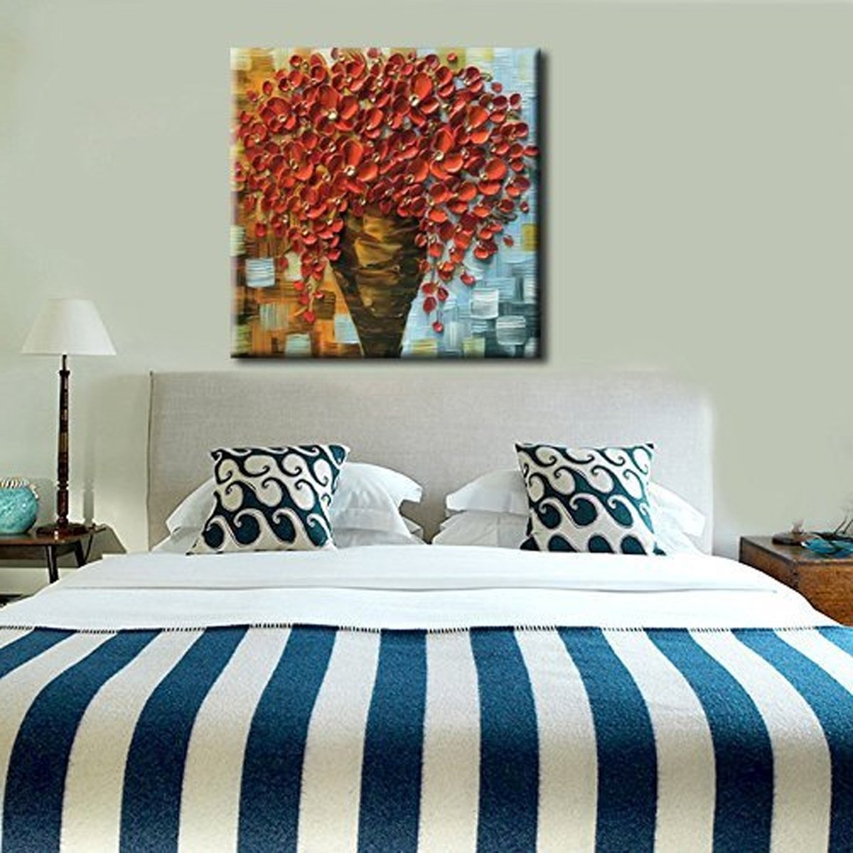 Quadro Pintura Tela anos vermelho flor quadrado finala 5357: 110cm (A) x 110cm (L) - 1