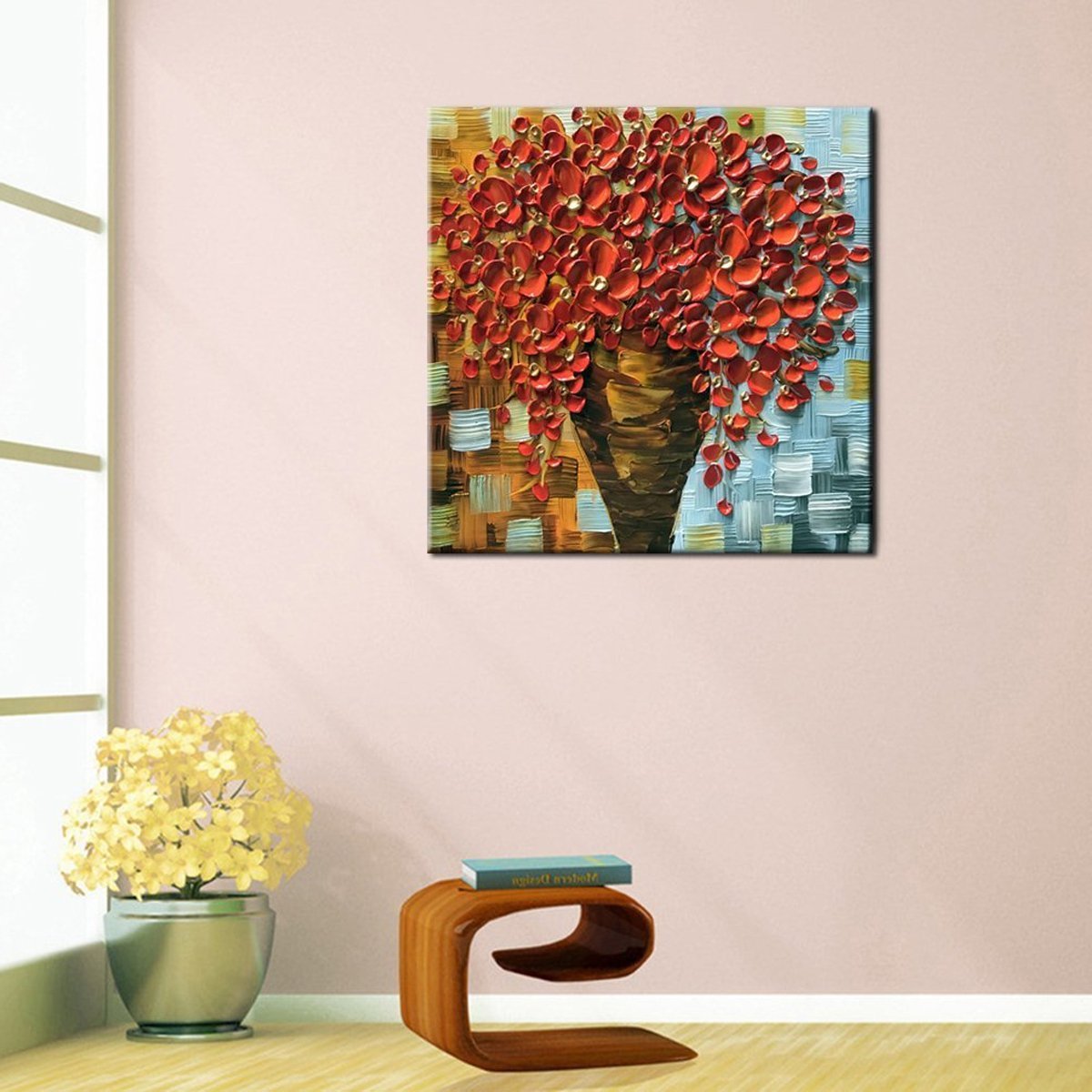 Quadro Pintura Tela anos vermelho flor quadrado finala 5357: 110cm (A) x 110cm (L) - 4