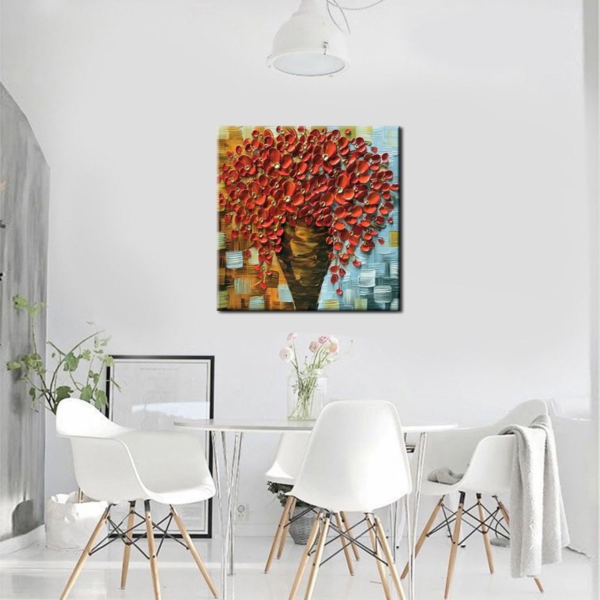 Quadro Pintura Tela anos vermelho flor quadrado finala 5357: 110cm (A) x 110cm (L) - 3