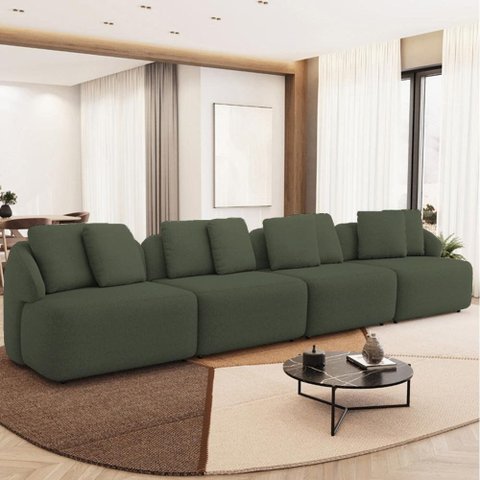 Sofá 5 Lugares para Sala de Estar Living 388cm Arlo F04 Linho Verde - Lyam Decor