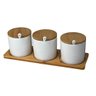 Kit 3 Porta Tempero Colher Cerâmica Bandeja Tampa Bambu - 2
