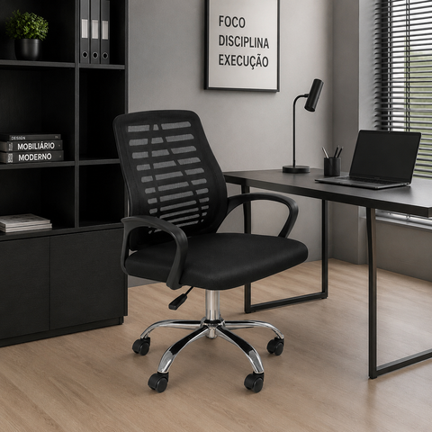 Kit 4 Cadeiras de Escritório Diretor Tela Mesh Cádis Preto