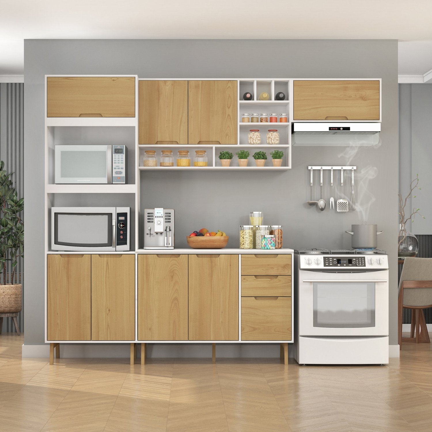 Cozinha Modulada Completa com Tampo 5 Peças 8 Portas 3 Gavetas - 1