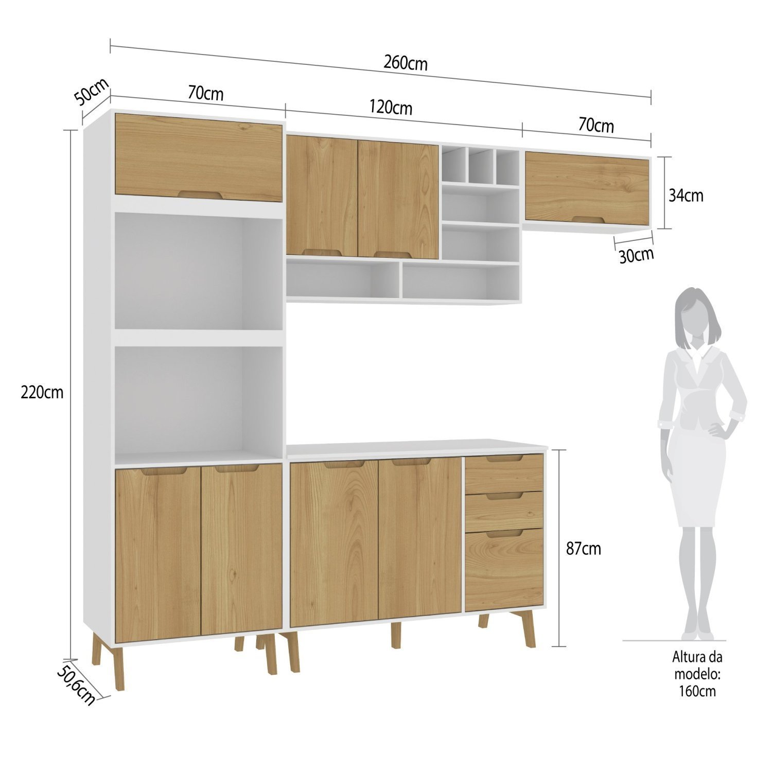 Cozinha Modulada Completa com Tampo 5 Peças 8 Portas 3 Gavetas - 4