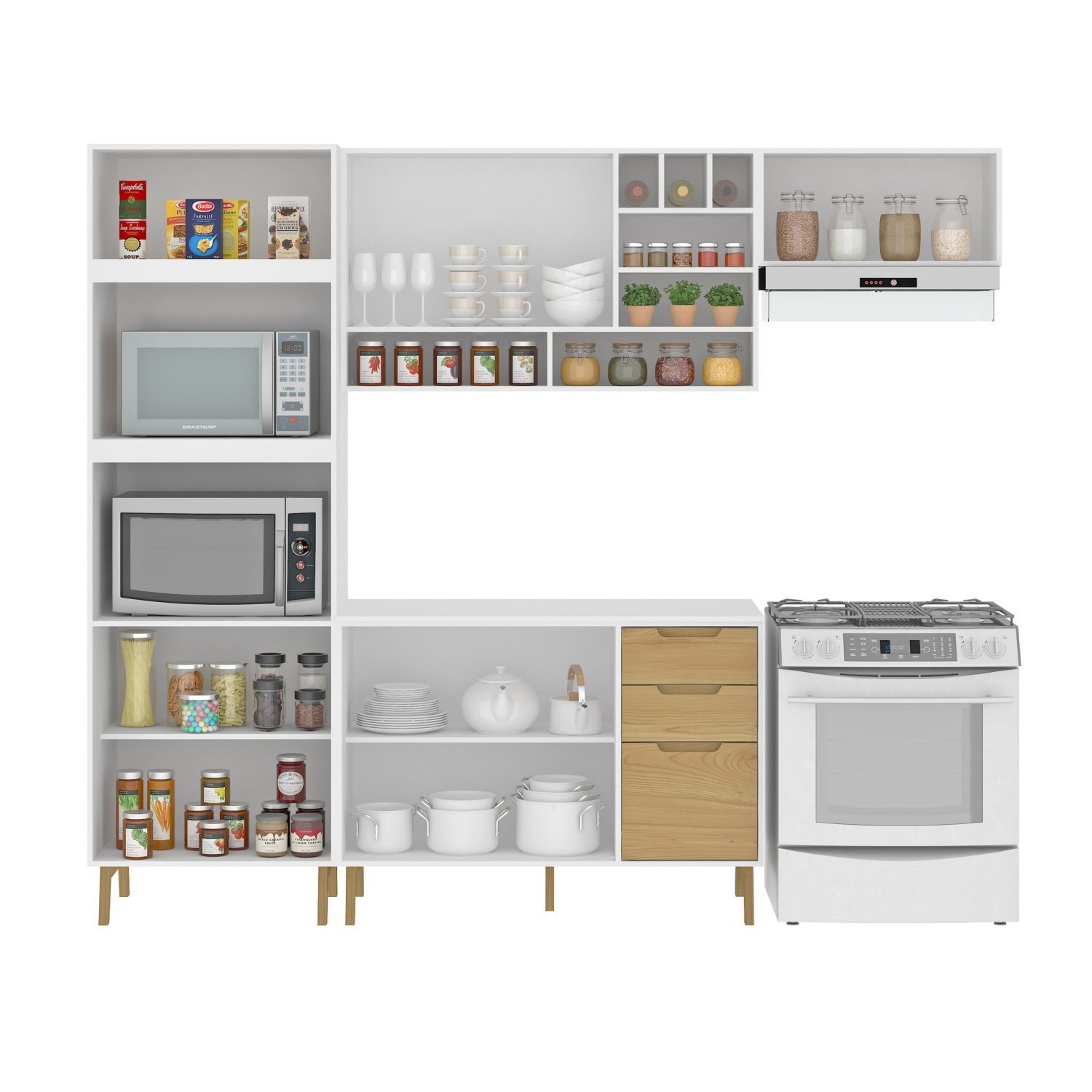 Cozinha Modulada Completa com Tampo 5 Peças 8 Portas 3 Gavetas - 3