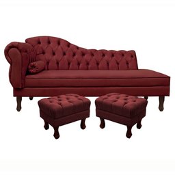 Divã Recamier Namoradeira Larissa 160cm com Capitonê - Direita + 02 Puffs Retrô Suede - 1