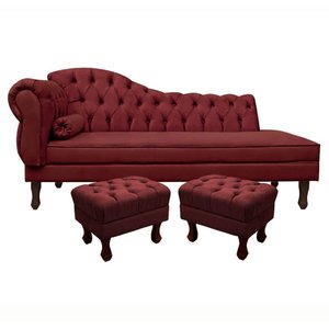 Divã Recamier Namoradeira Larissa 160cm com Capitonê - Direita + 02 Puffs Retrô Suede