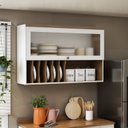 Ver imagem 1 de Armário Aéreo Porta Basculante 120cm Cozinha com Nicho Mdf Cor:branco com Ébano