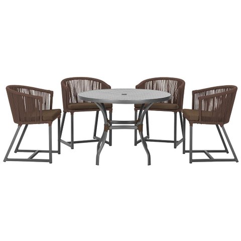 Mesa com 4 Cadeiras de Jantar Roma 100cm e Noronha em Aluminío Preto Corda Nautica Estofado 9 Trama