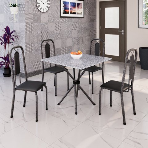 Conjunto para Sala de Jantar com 4 Cadeiras Lívia Prata/Preto