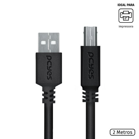 Cabo Para Impressora Usb A 2.0 Macho Para Usb B 2.0 Macho 28awg Puro Cobre 2 Metros - Puabm2-2