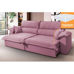 Sofá Retrátil Reclinável 2,50m Nivus Rose c/ Molas Ensacadas - King House - 2