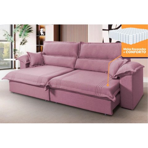 Sofá Retrátil Reclinável 2,50m Nivus Rose c/ Molas Ensacadas - King House