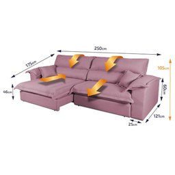 Sofá Retrátil Reclinável 2,50m Nivus Rose c/ Molas Ensacadas - King House - 4