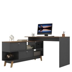 Kit 2 Peças com Escrivaninha em L Retrô 136x120cm e Estante 120cm para Livros 4 Prateleiras - 9