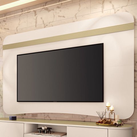 Painel para TV 80 pol Orgânico 200cm Ermione B01 Off White Champanhe - Lyam Decor