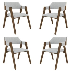 Kit 4 Cadeiras Sala de Jantar e Jogos Carteados Madeira Maciça Poker Linho Cinza-nogueira G42 -