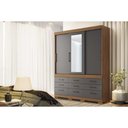 Ver imagem 1 de Guarda Roupa Casal 3 Portas de Correr e 9 Gavetas c/ Espelho e Pés Click 3.9 Jatoba/Grafitte -