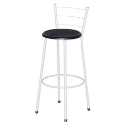 Banqueta Alta Assento Ratan Branca Retro   - 1