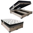 Ver imagem 1 de Cama Box Baú Casal Suede Bipartido + Colchão Ortobom Iso Dupla Face 138x188x60 Cor:bege