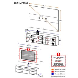 Rack Suspenso com Painel e Suporte TV 75" Web Multimóveis MP1050 Branco - 4