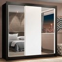 Ver imagem 1 de Guarda-Roupa Casal Madesa Lyon Plus 3 Portas de Correr com Espelhos 4 Gavetas Preto/Branco Cor:Preto