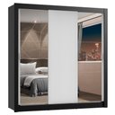 Ver imagem 2 de Guarda-Roupa Casal Madesa Lyon Plus 3 Portas de Correr com Espelhos 4 Gavetas Preto/Branco Cor:Preto